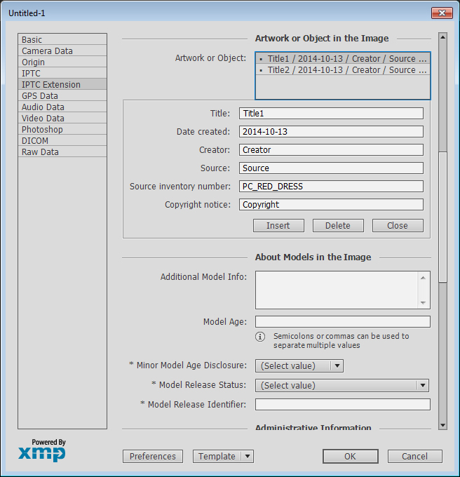 Screenshot from Adobe Photoshop for a Picture containing XMP Data