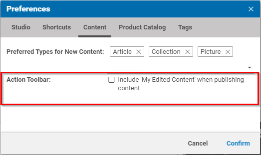 Change behavior of the publish button in the Action toolbar