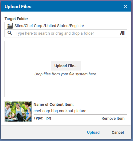 The upload files dialog