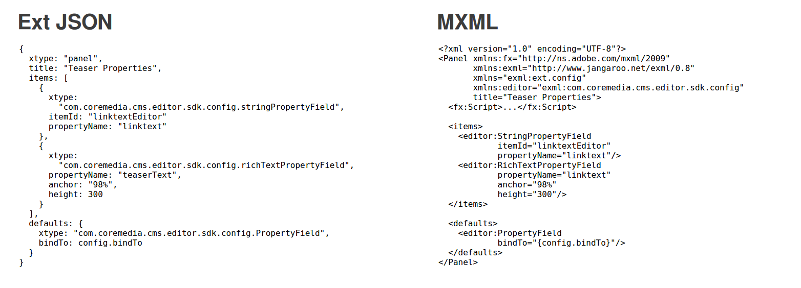 MXML compared to Ext JSON