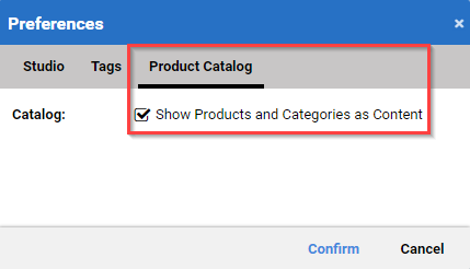 The CoreMedia product catalog preference tab