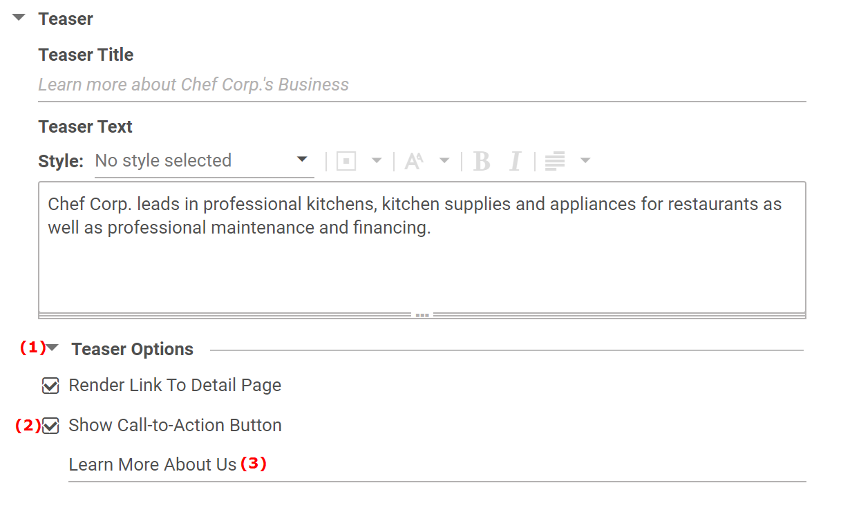 Call-to-action checkbox in teasable content item