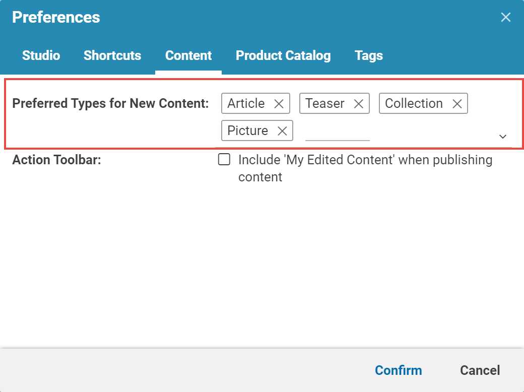 Preferred Types New Content Selection