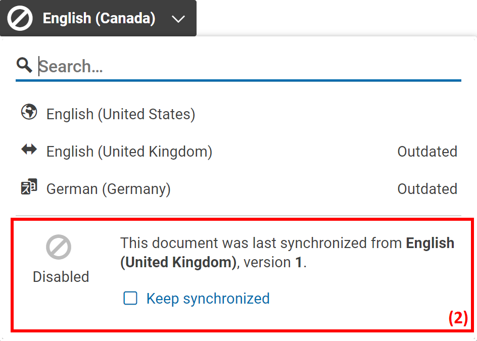 Localization status: Disabled – in this case for English (Canada)