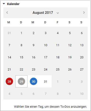 Kalender eines Projekts
