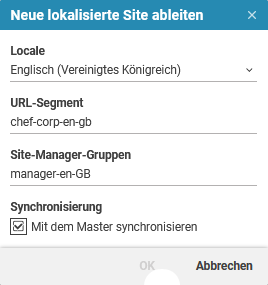 Site-ableiten Dialog