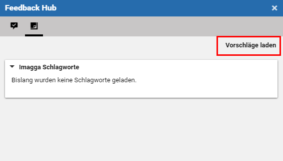 Feedback Hub Fenster mit Schlagwort-Reiter