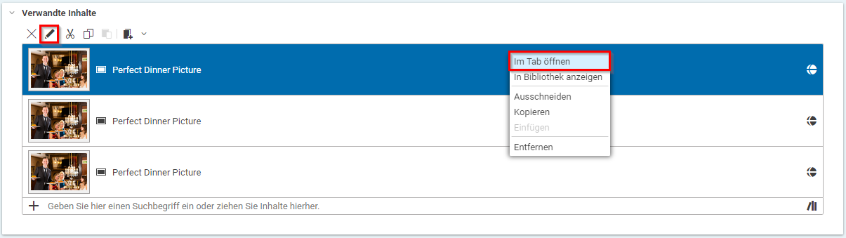 Linkliste mit Kontextmenü und Werkzeugleiste