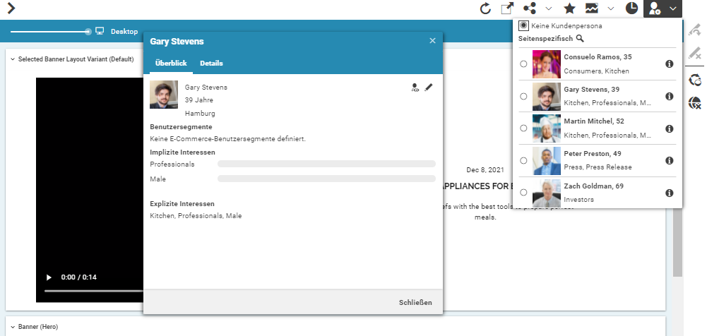 Kundenpersona-Auswahl und Überblick