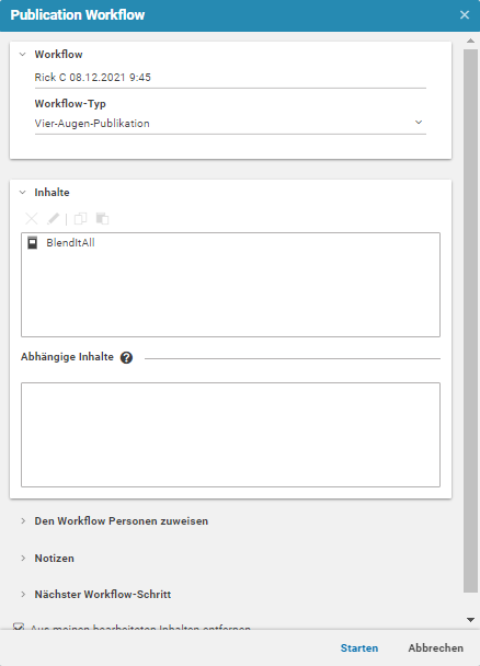 Starten eines Publikations-Workflow