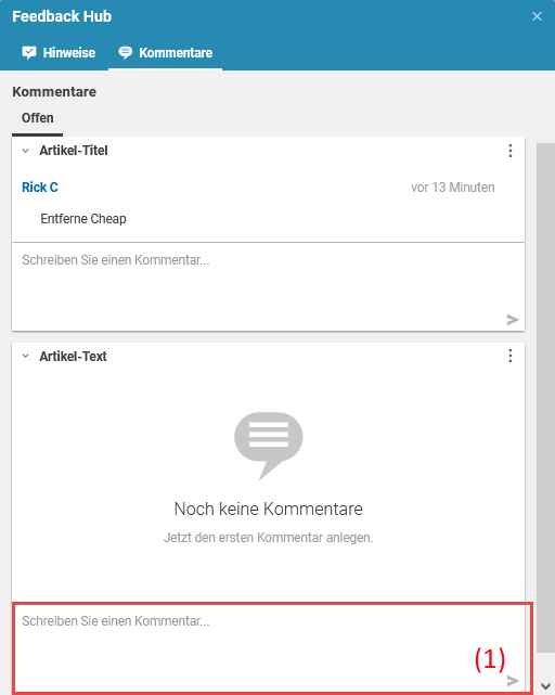 Reaktionelle Kommentare im Feedback-Hub