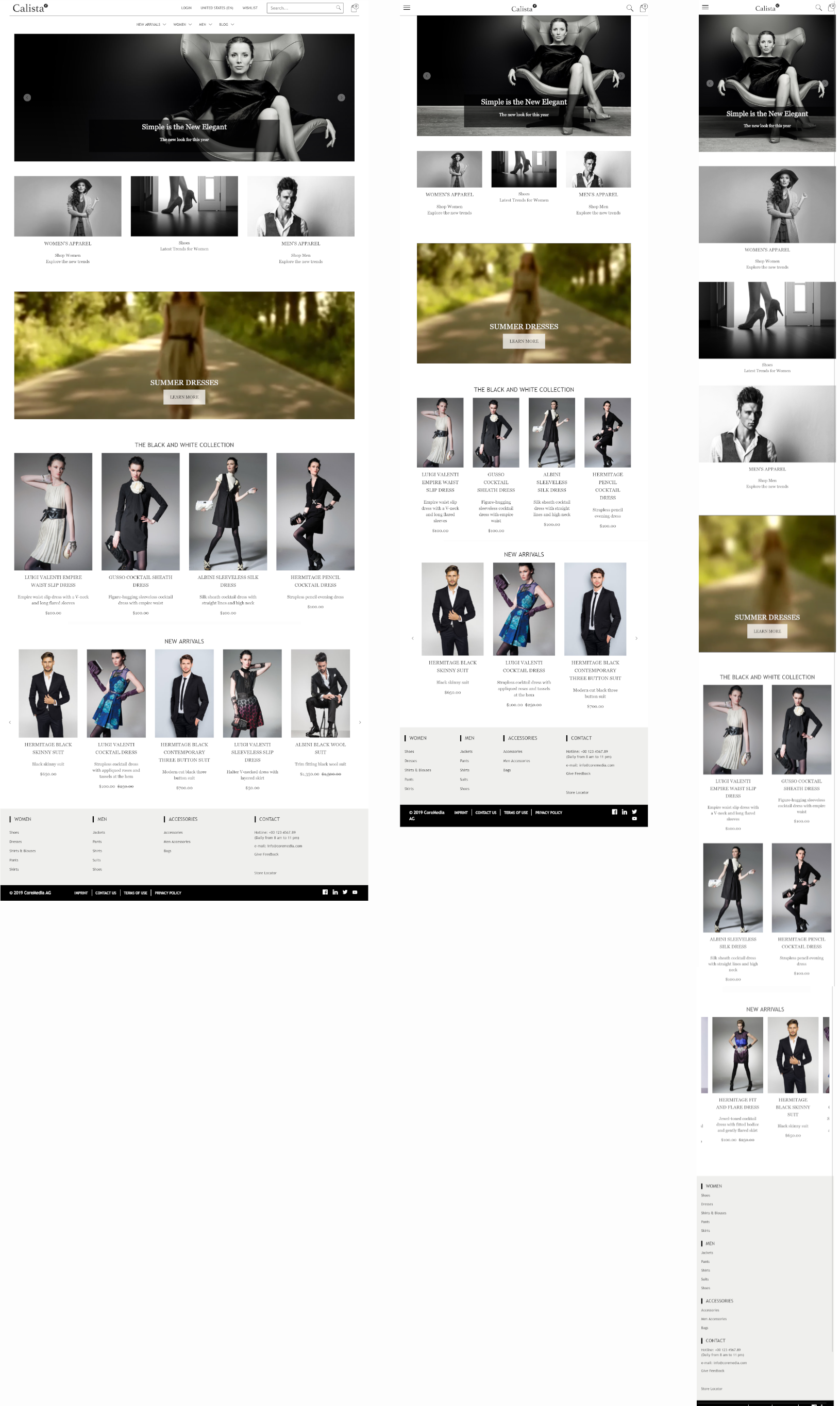 Calista (Experience-led) start page for different devices: desktop, tablet, mobile