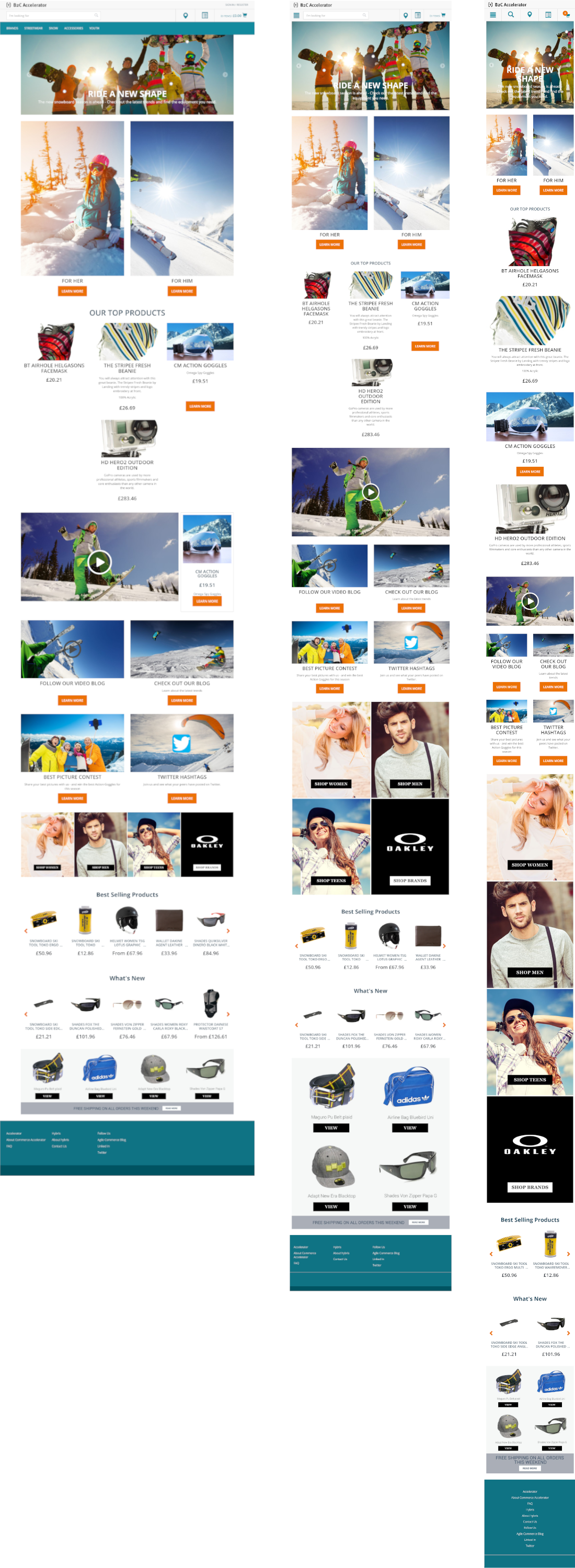 Hybris (commerce-led) start page for different devices: desktop, tablet, mobile