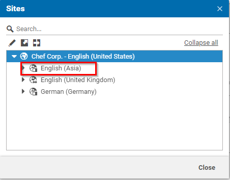 Derived Site in Sites Window