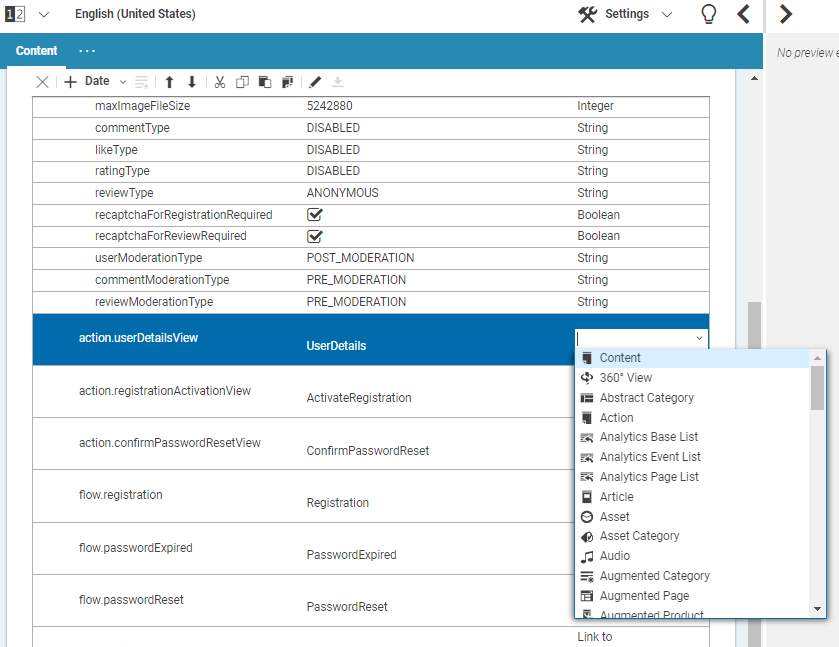 Select content type for Link