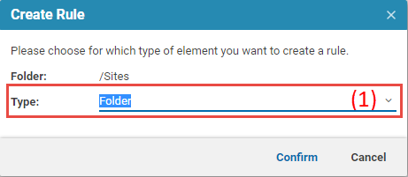 Create rule pop-up