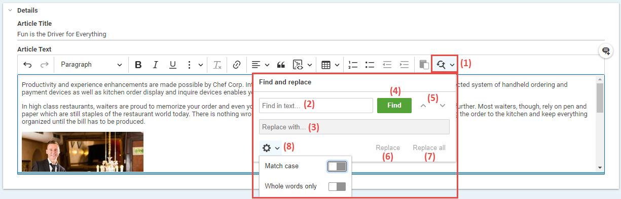 Find text in rich text