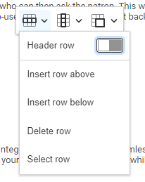 Edit rows menu