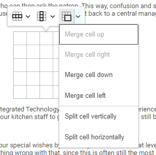 Merge Cells menu