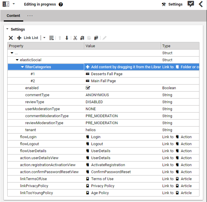 Configuring available filter categories for comments