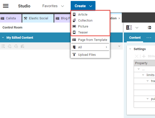 Preferred Types in the New Content Menu