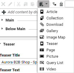New content dialog menu on a link list toolbar