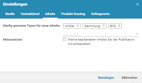 Häufig genutzte Inhaltstypen definieren