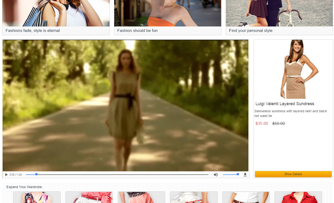 Site preview with shoppable video