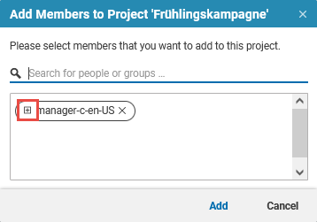 Add members window with selected group