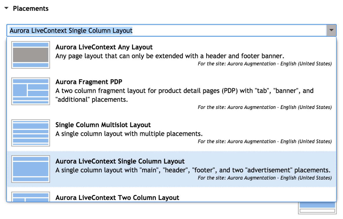 The layout chooser combo box