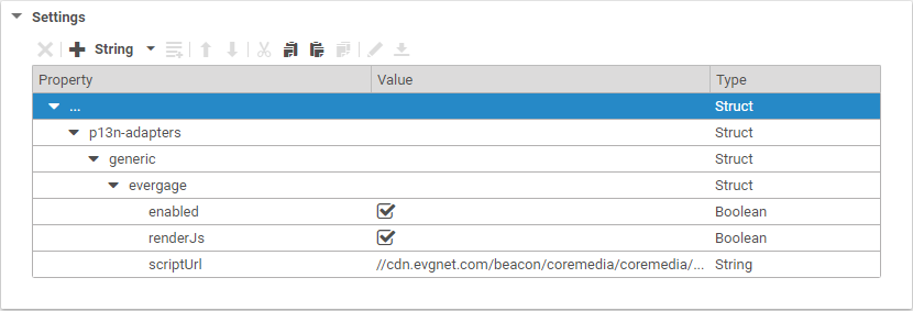 Evergage settings item