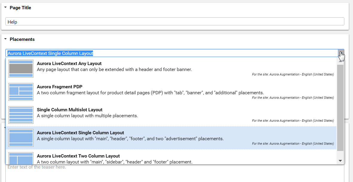 Choosing a page layout for a shop page
