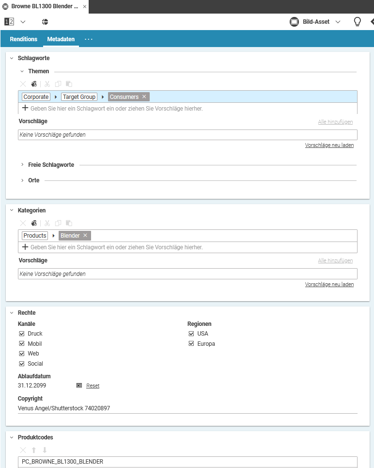 Metadaten für Assets