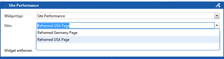 Konfiguration des Widgets für Site Performance Statistiken