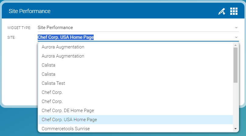 Configuration of Widget for Site Performance Statistics