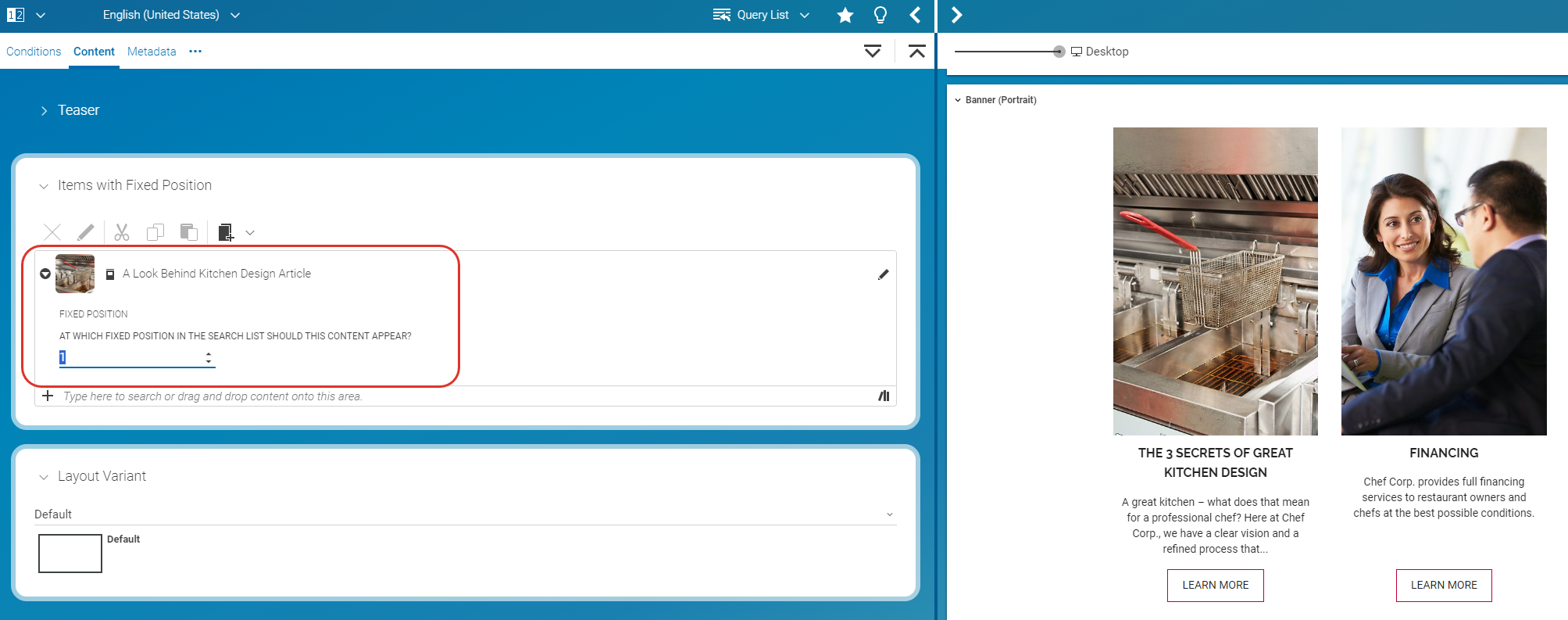 Items with fixed position