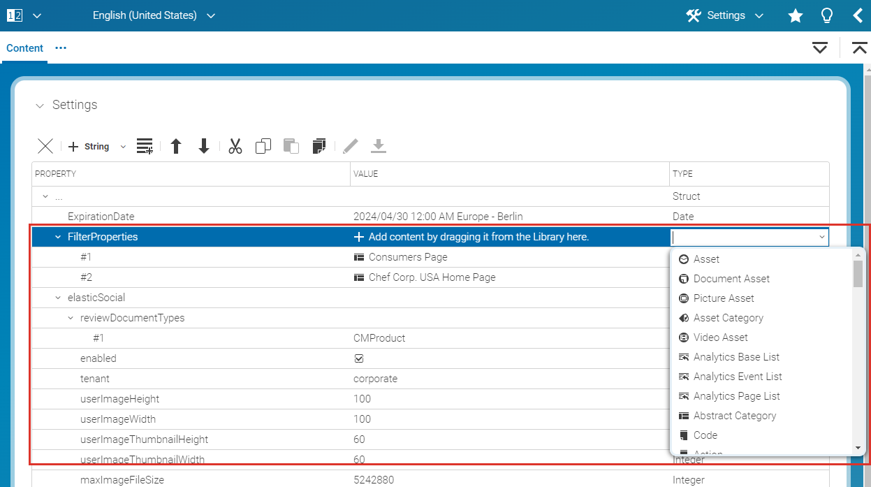 Select content type for Link