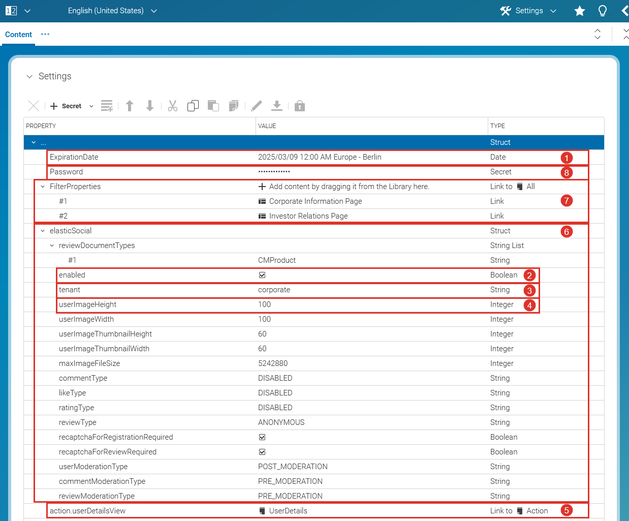 Struct editor in a Settings content item