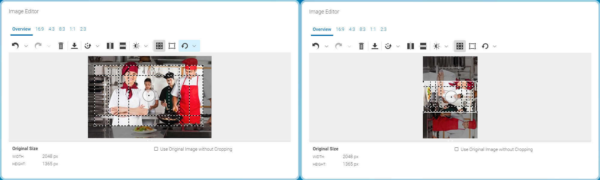 Effect of rotation on the selection frames