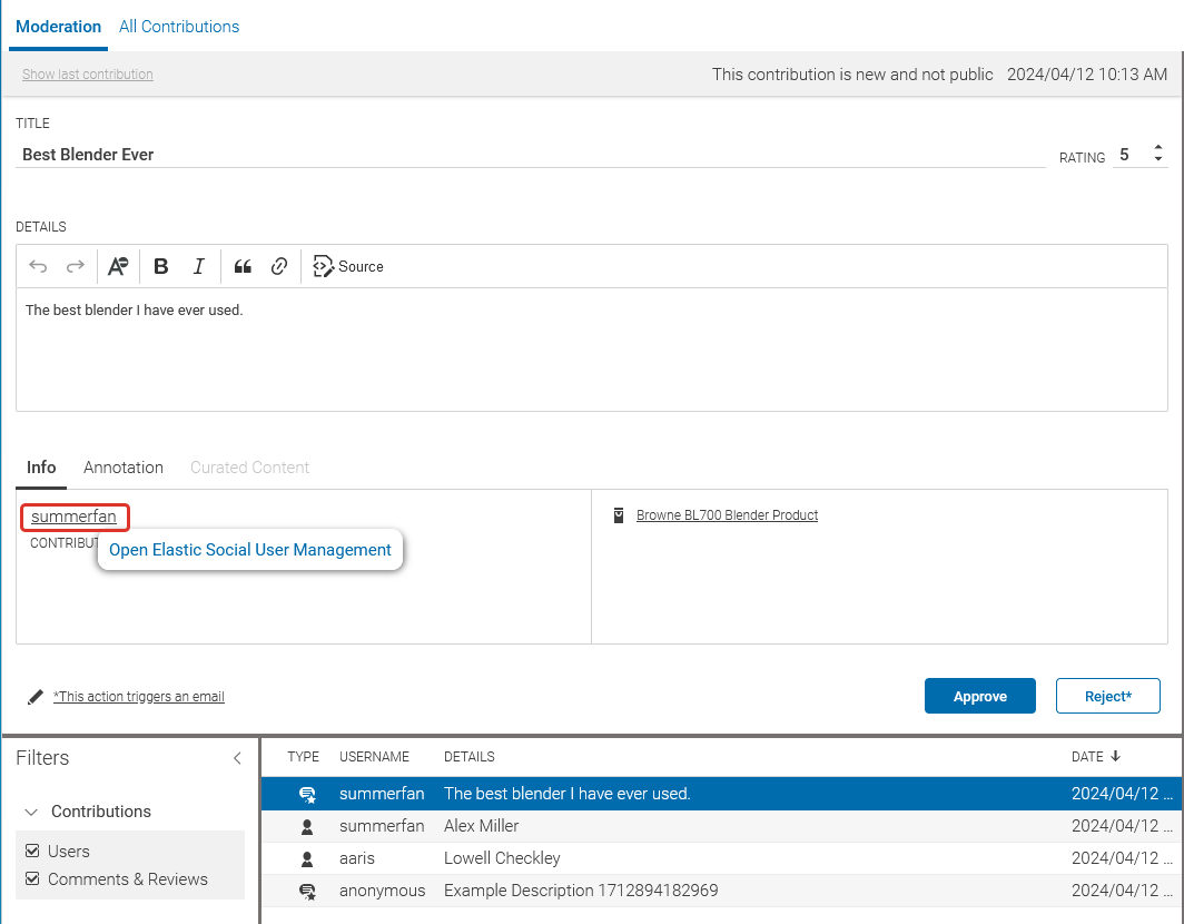 Open user profile from the Moderation View