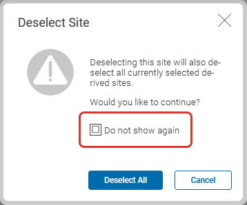Warning for deselected subsites