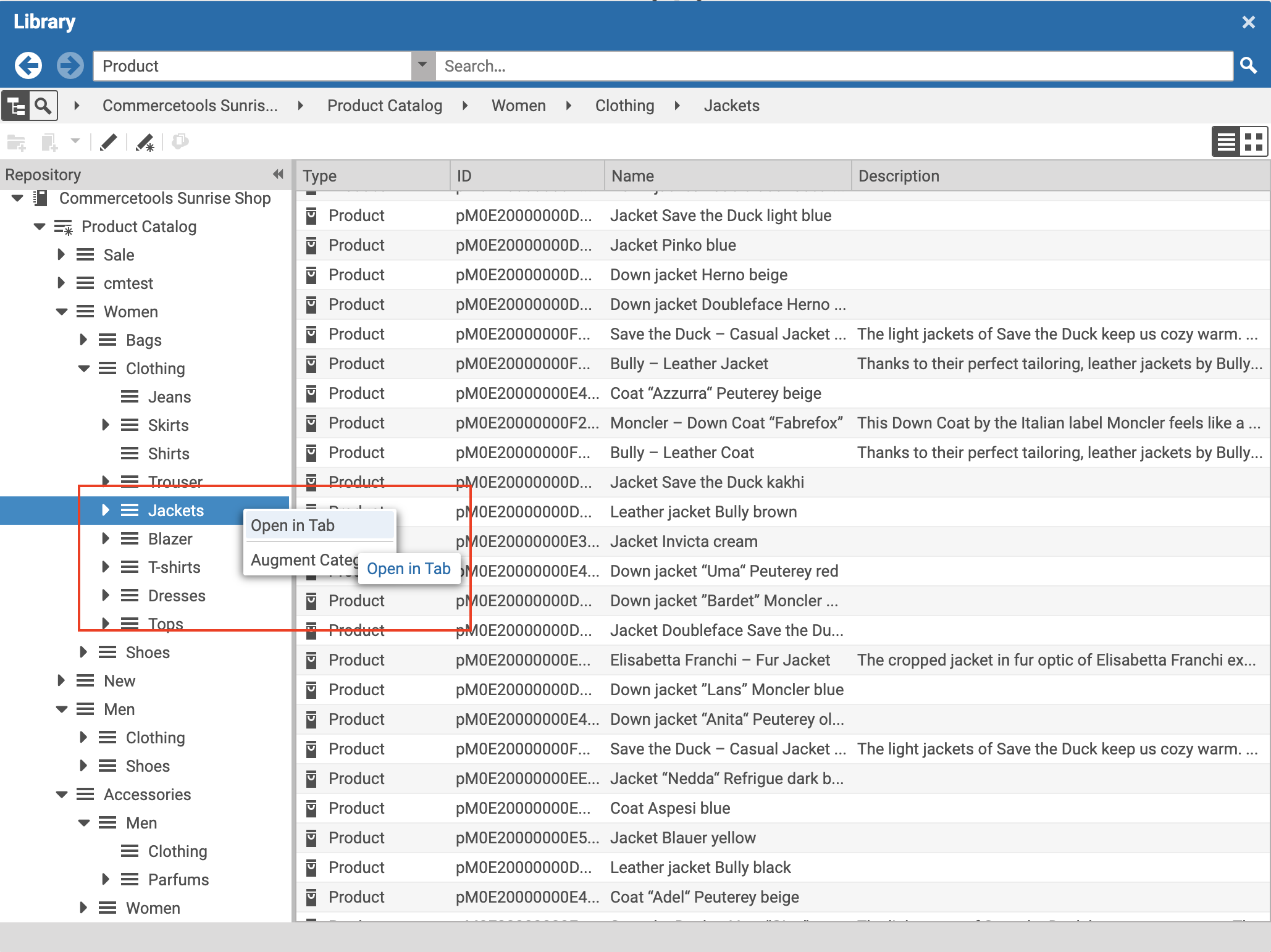 Open Category in tab