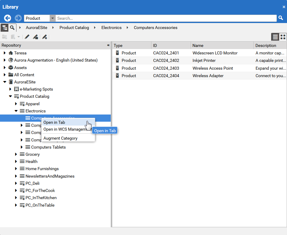Open Category in tab