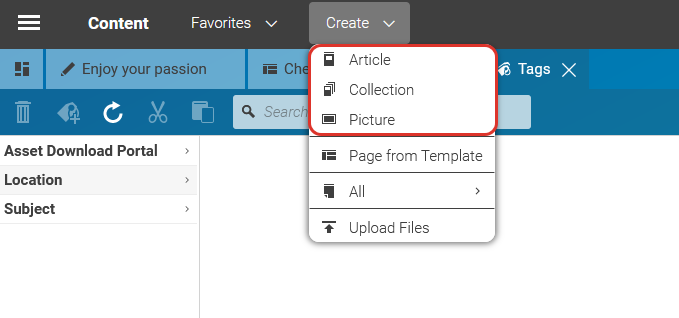 Preferred Types in the New Content Menu