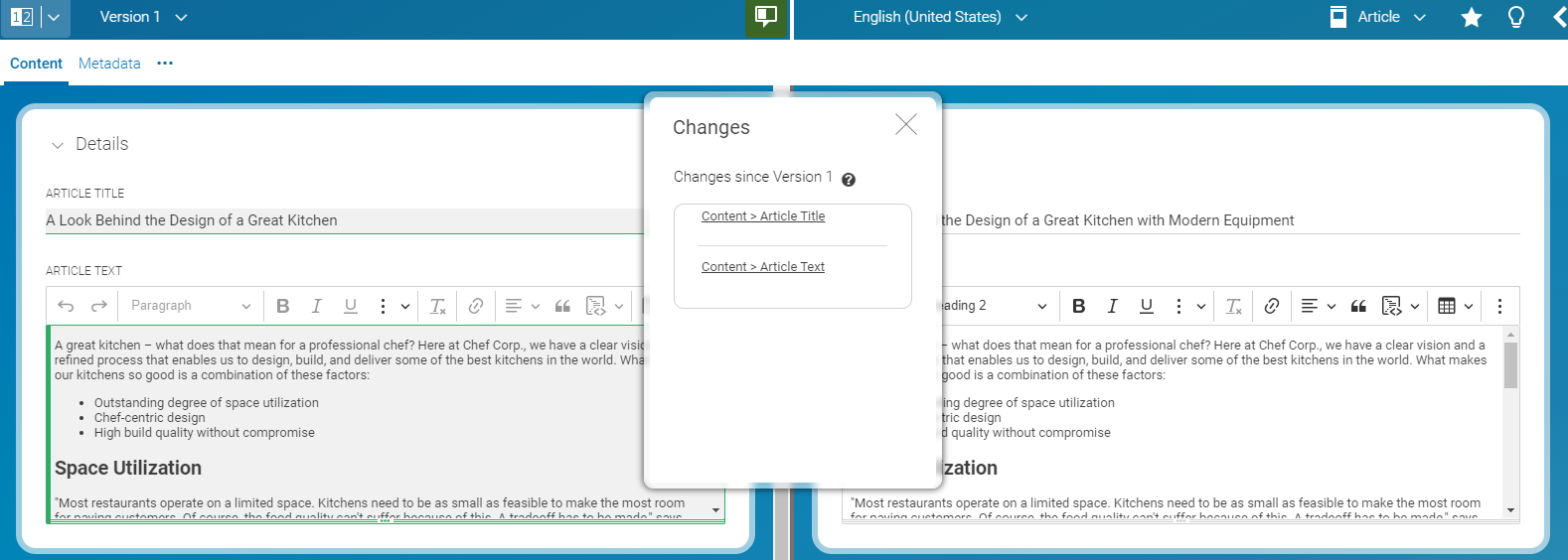 Get the list of changes