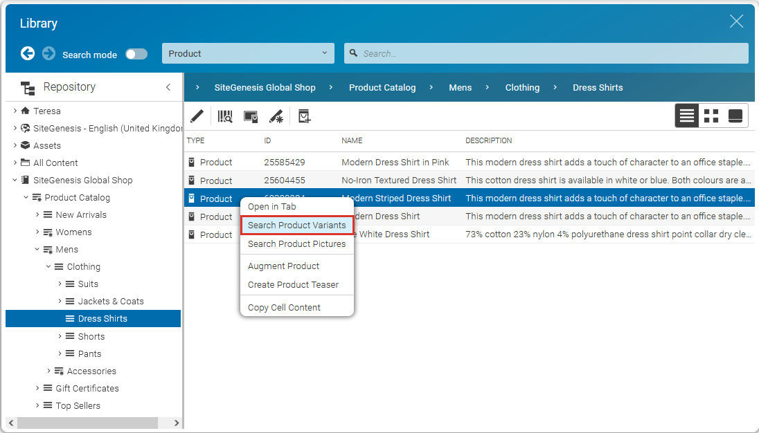 Search for product variants