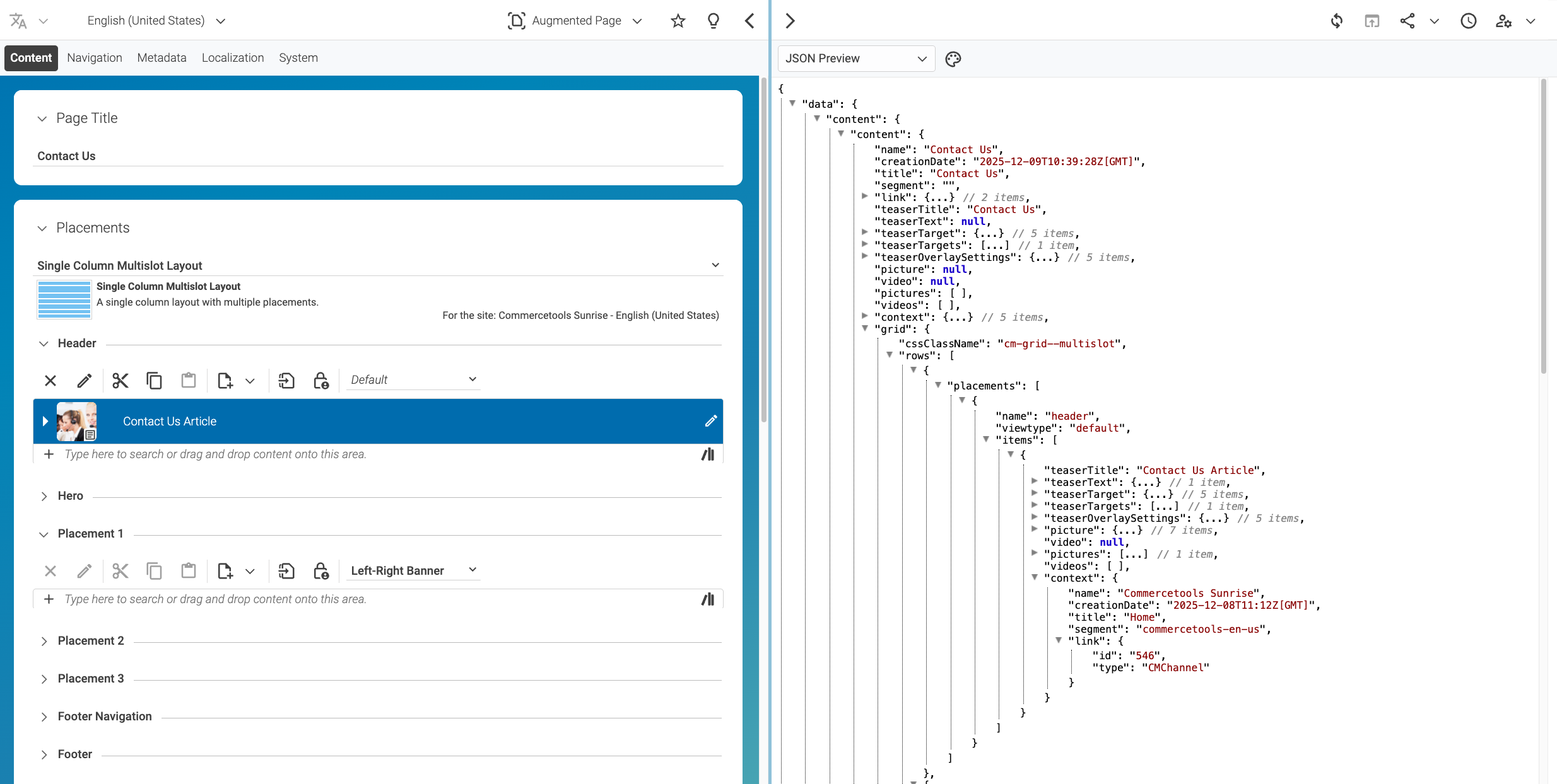 Example: Contact Us Pagegrid