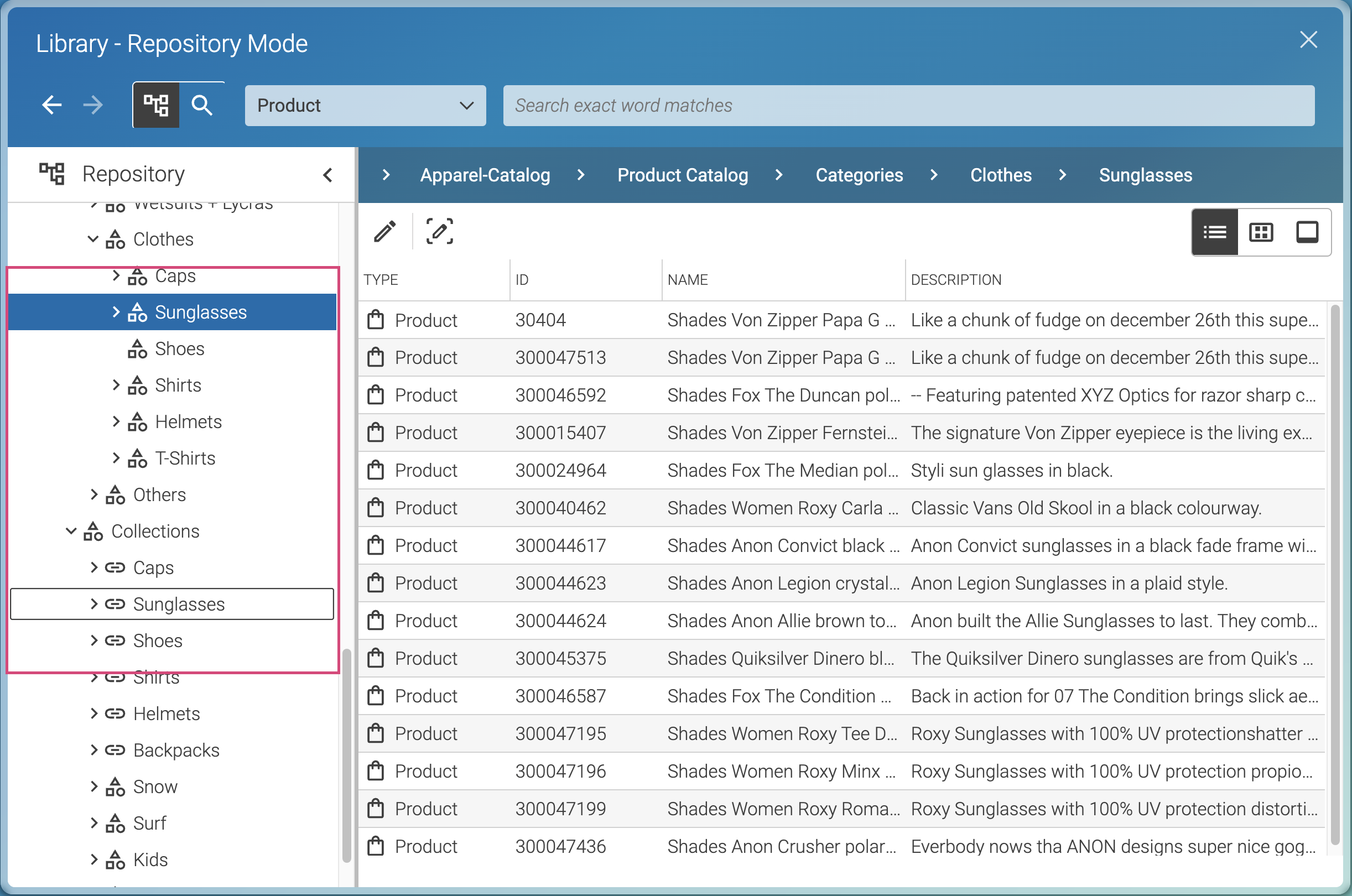 Library tree with multiple occurrences of the same category