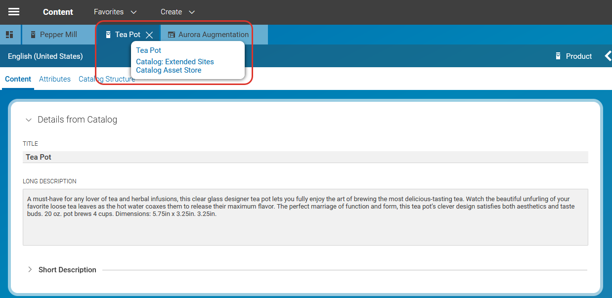 Tooltip with catalog name