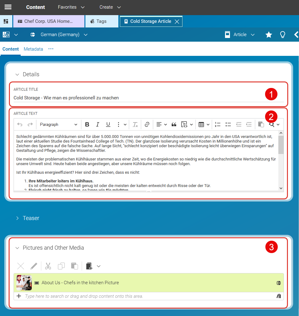 The Article content item in Studio